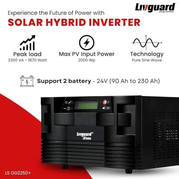 Livguard Solar Inverter 2200 VA 24V Pure Sine Wave Inverter with Built-in 40A Solar Charge Controller, Hybrid UPS for Home, Office and Solar Power Backup | - Image 2
